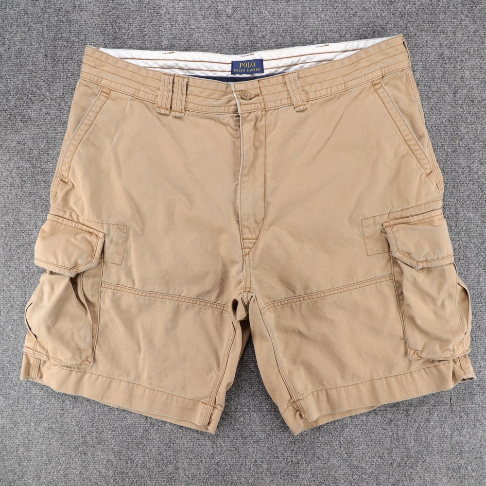 Polo Ralph Lauren Classic Polo Chino Cargo Shorts Tan Khaki Cotton Mens Size 40
